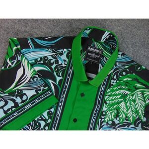 Barabas Shirt Mens Large Green Black Tropical Leaf Print Bold Resort Streetwear